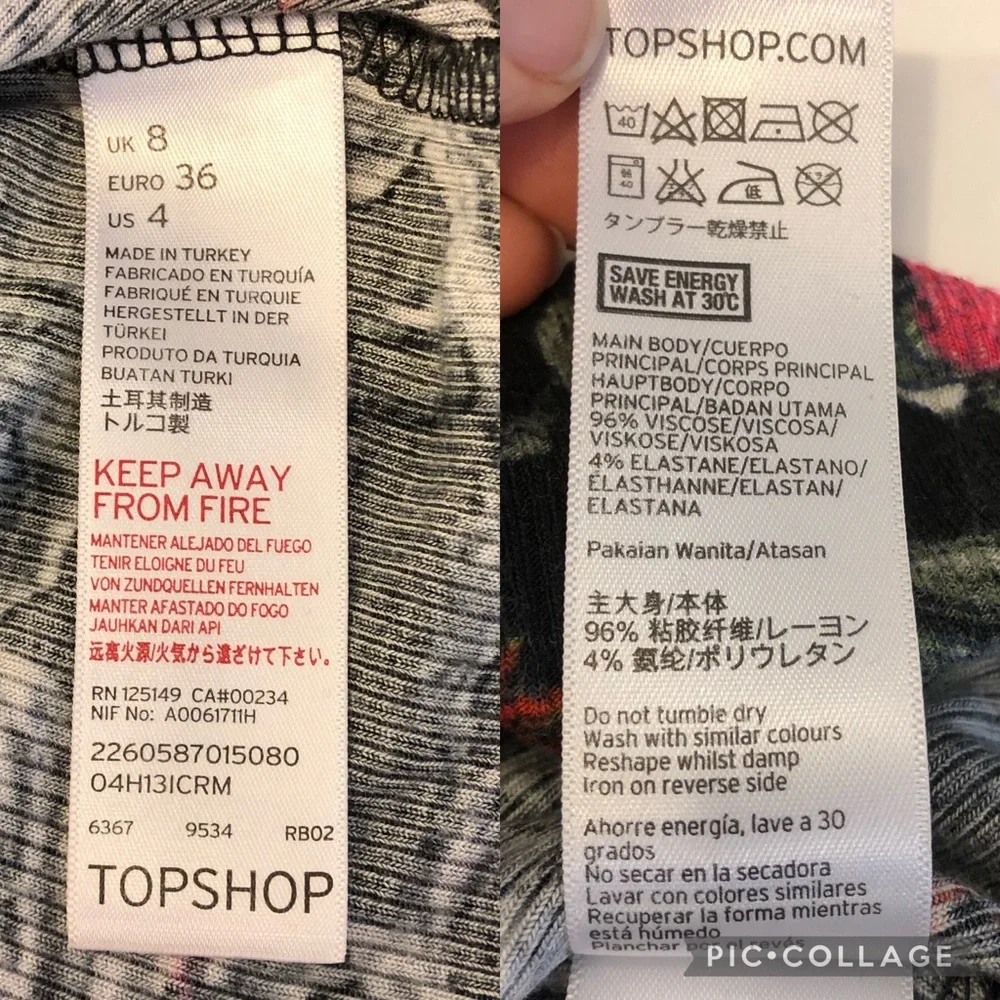 Topshop Black Floral Lace Up Fitted Mini Dress Ribbed Size 4 - Picture 8 of 10